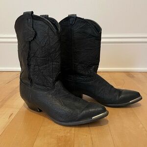 Black leather cowboy boots